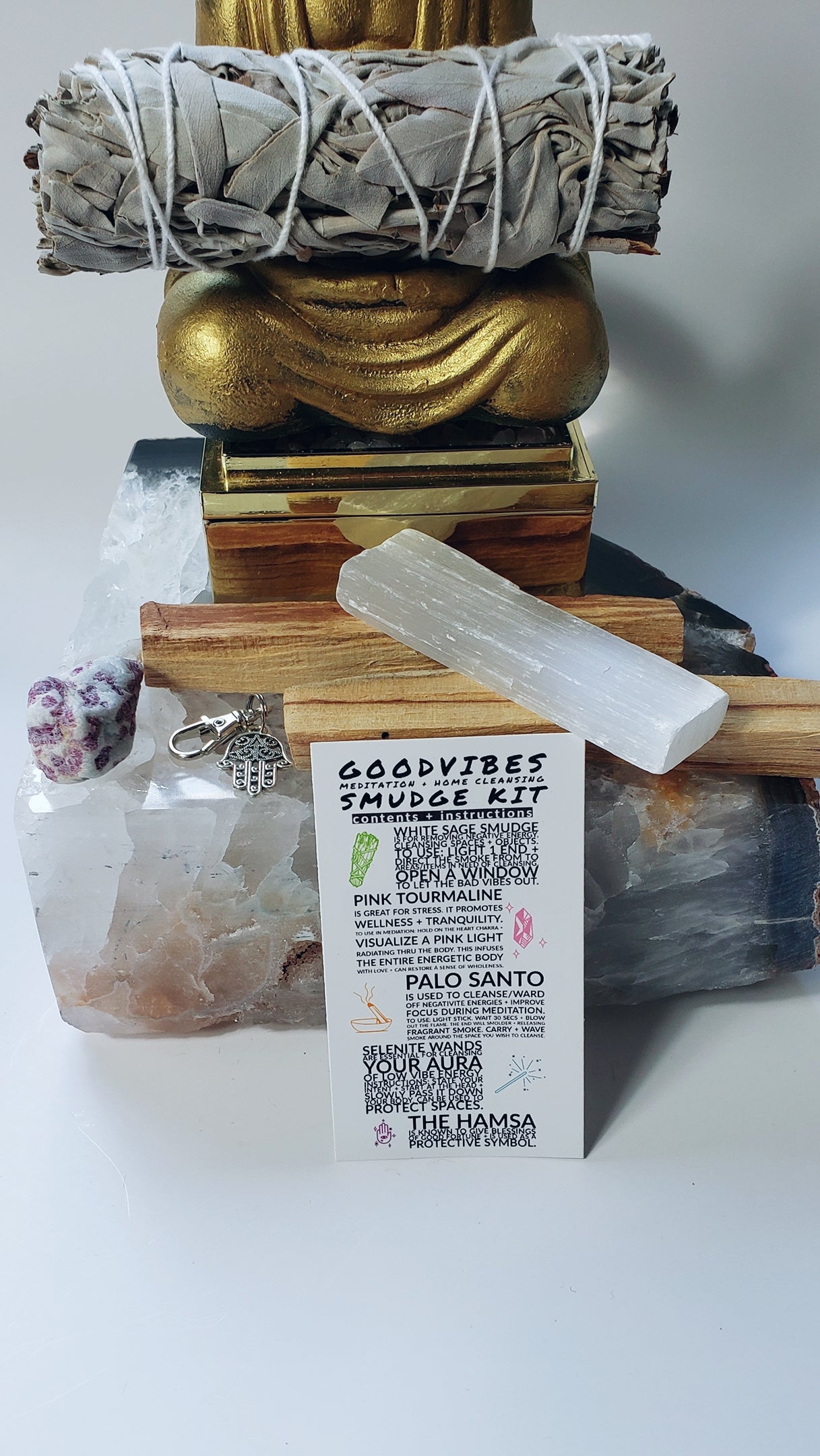Energetic Protection Crystal Kit  Gemstone & Sage Gift Set for